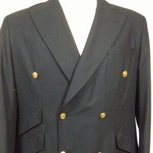 NEW Miguel Wilson Collection Super 220s Wool Black Double Breasted Blazer 44